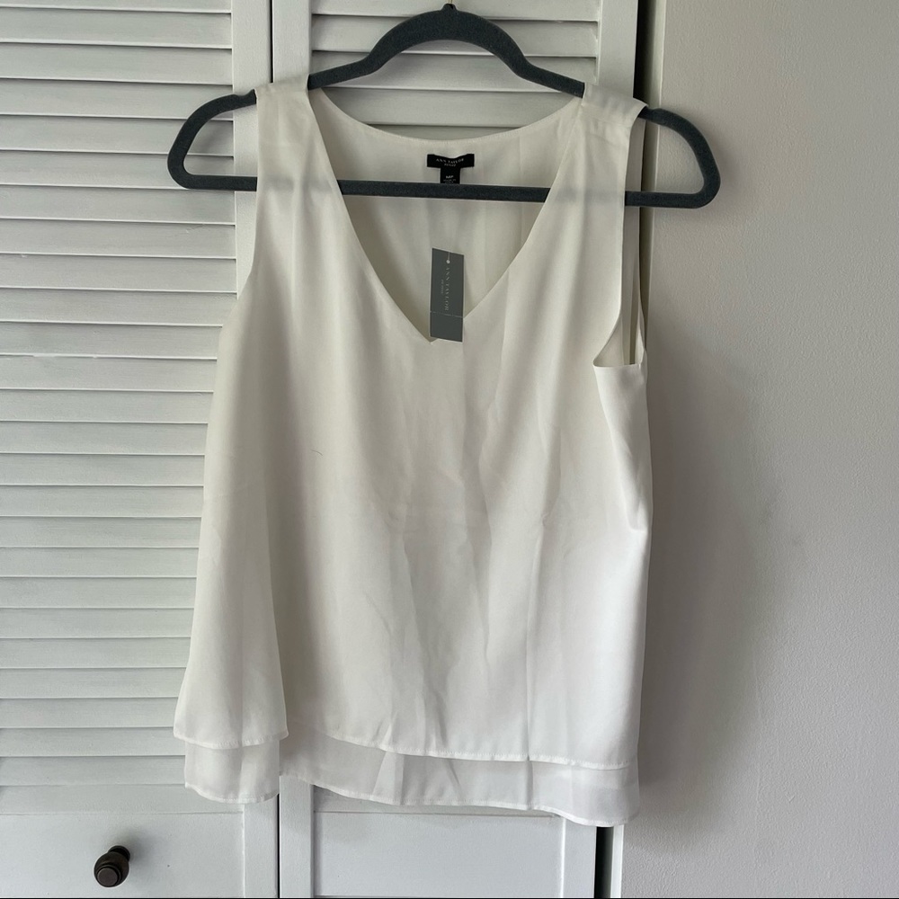 Ann Taylor White V-Neck Tank Top Blouse
